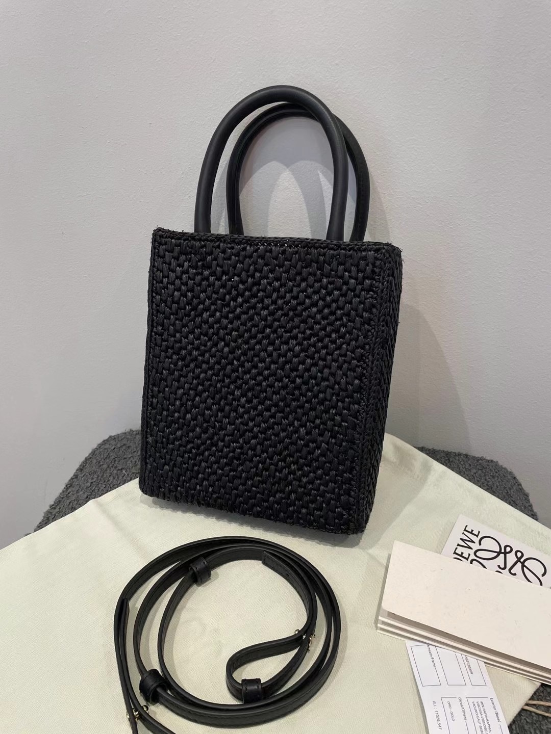 Loewe Standard A5 Tote Bag In Raffia In Black