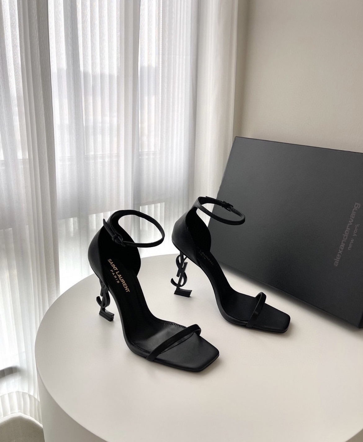 Saint Laurent Opyum Square-toe Sandals In Black