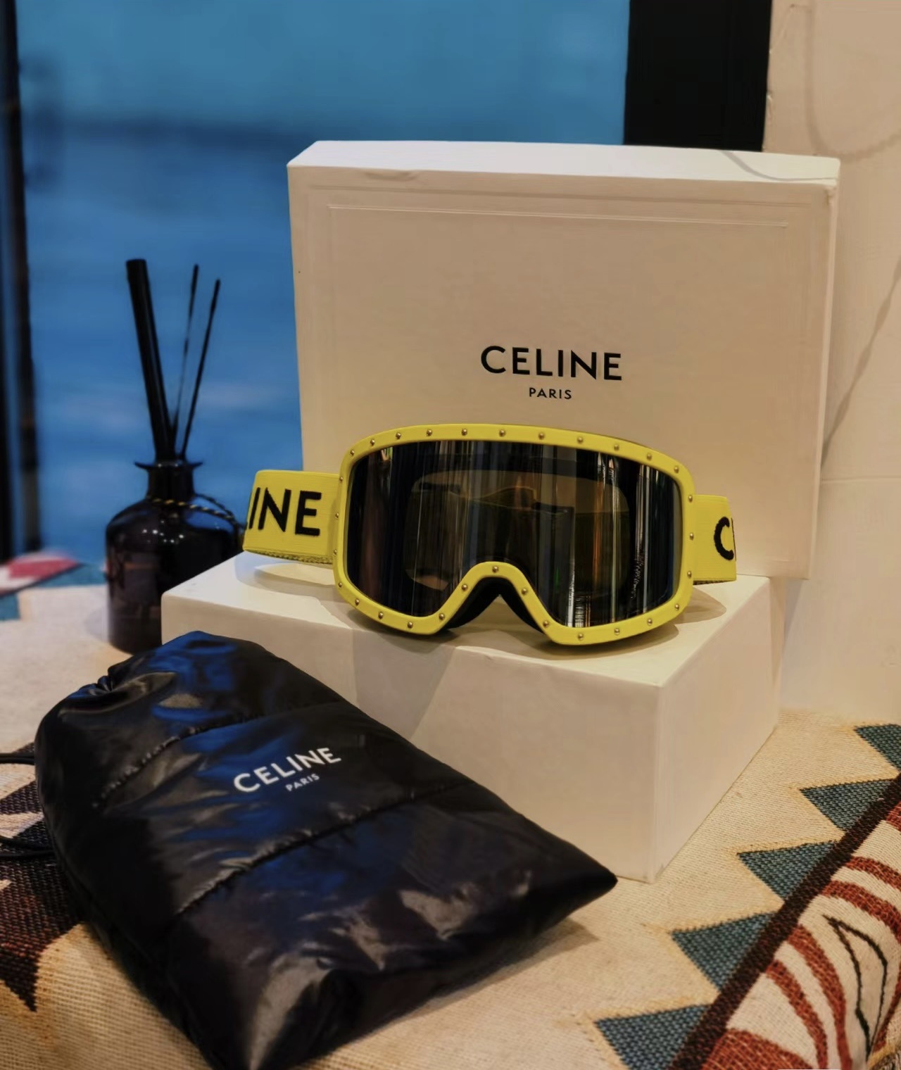 Celine Rivet Detail Ski Mirror In Yellow
