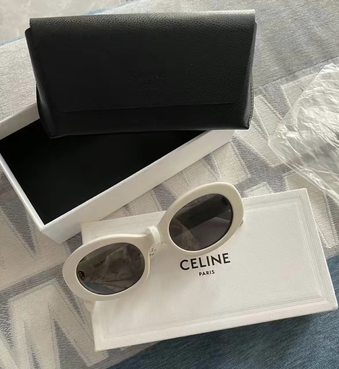 Celine Logo Sign Oval Frame Sunglasses In White