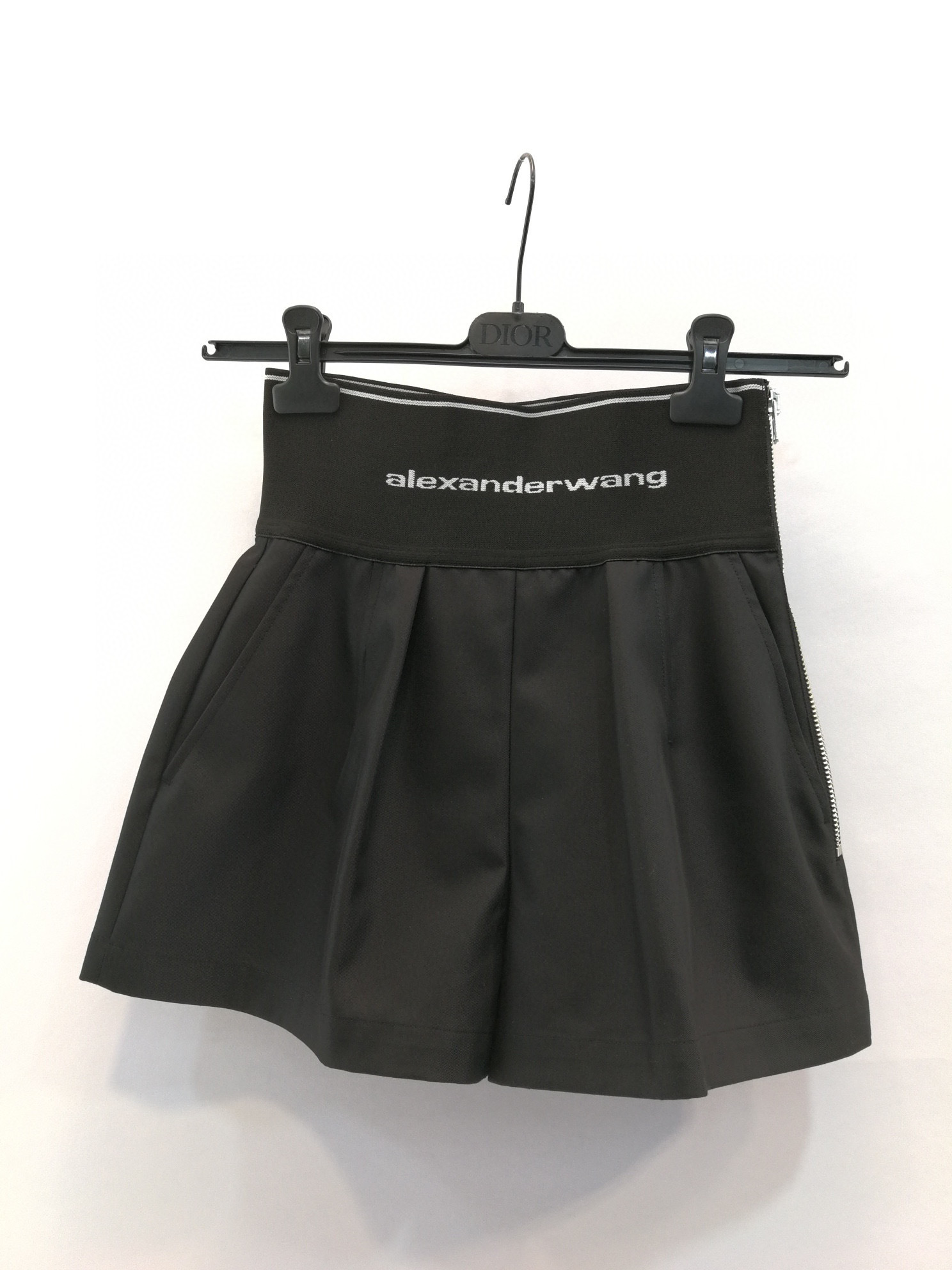 Shop Alexander Wang Logo-waist Pleated Shorts In Black