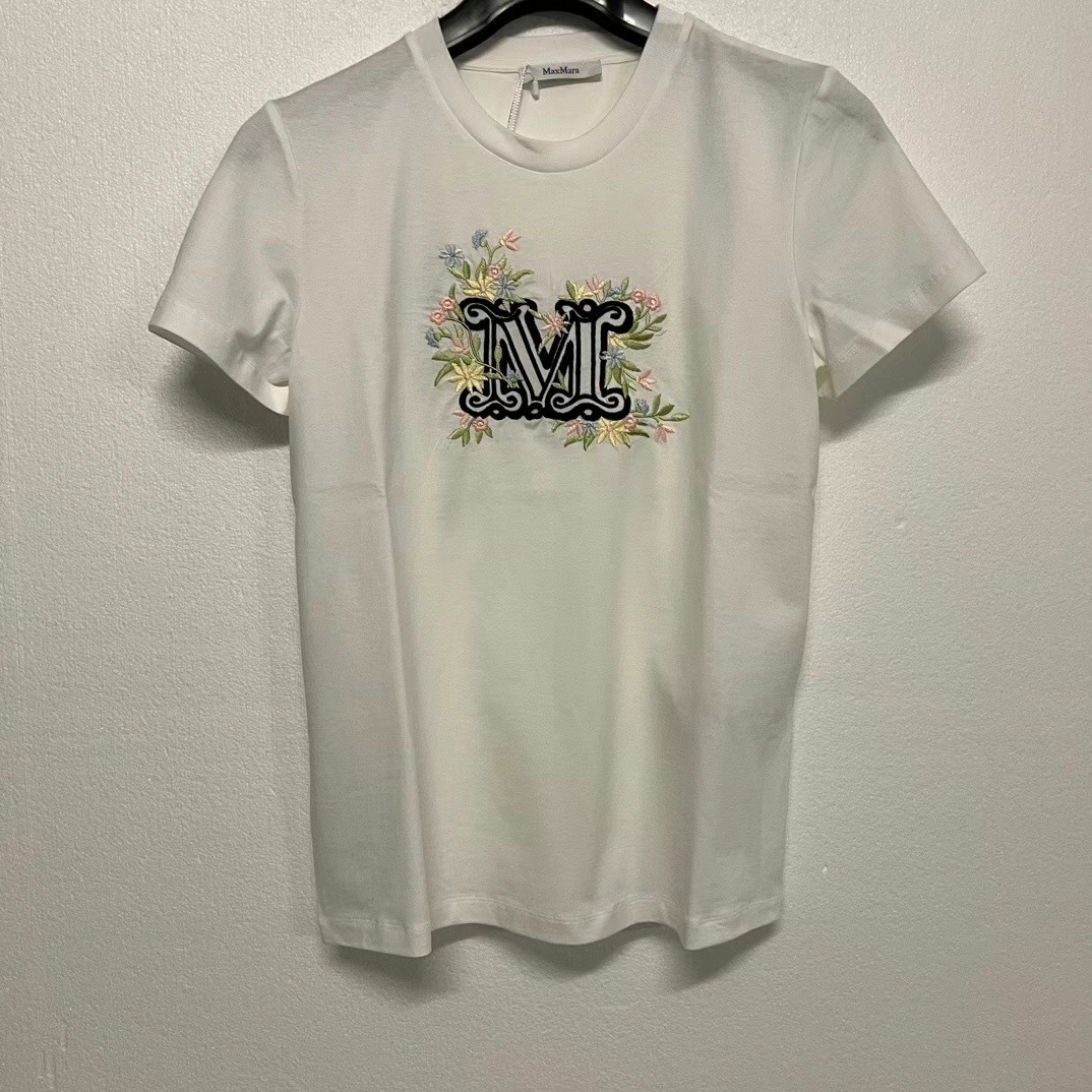 Max Mara Logo Embroidered T-shirt In White