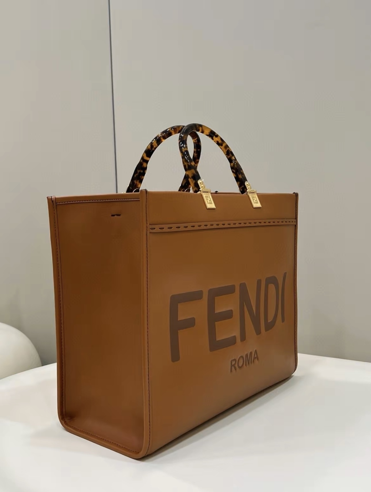 Fendi Brown Leather Sunshine Medium Shopper Tote (authentic Pre-loved) In Brown