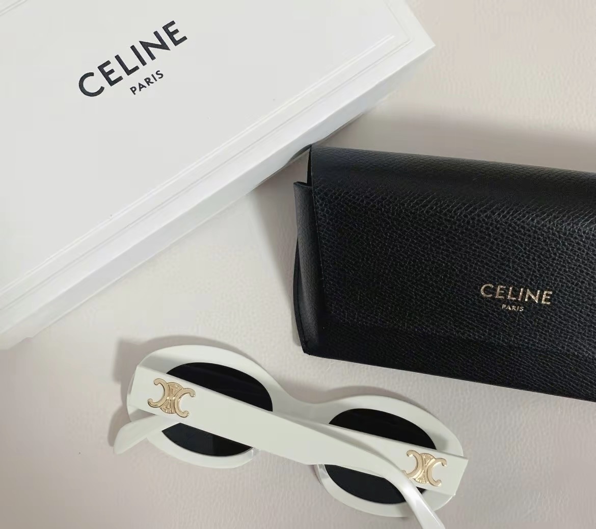 Celine Logo Sign Oval Frame Sunglasses In White