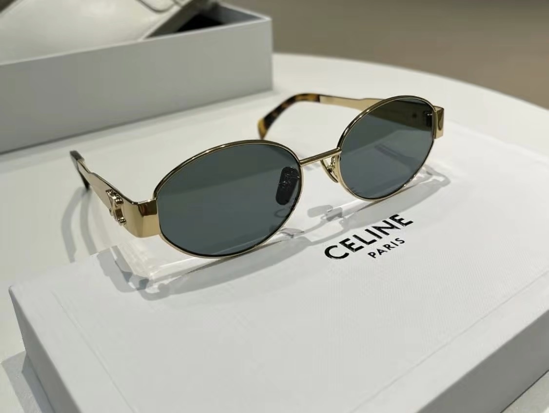 Celine Triomphe Metal 01 Metal Elliptical Sunglasses In Green