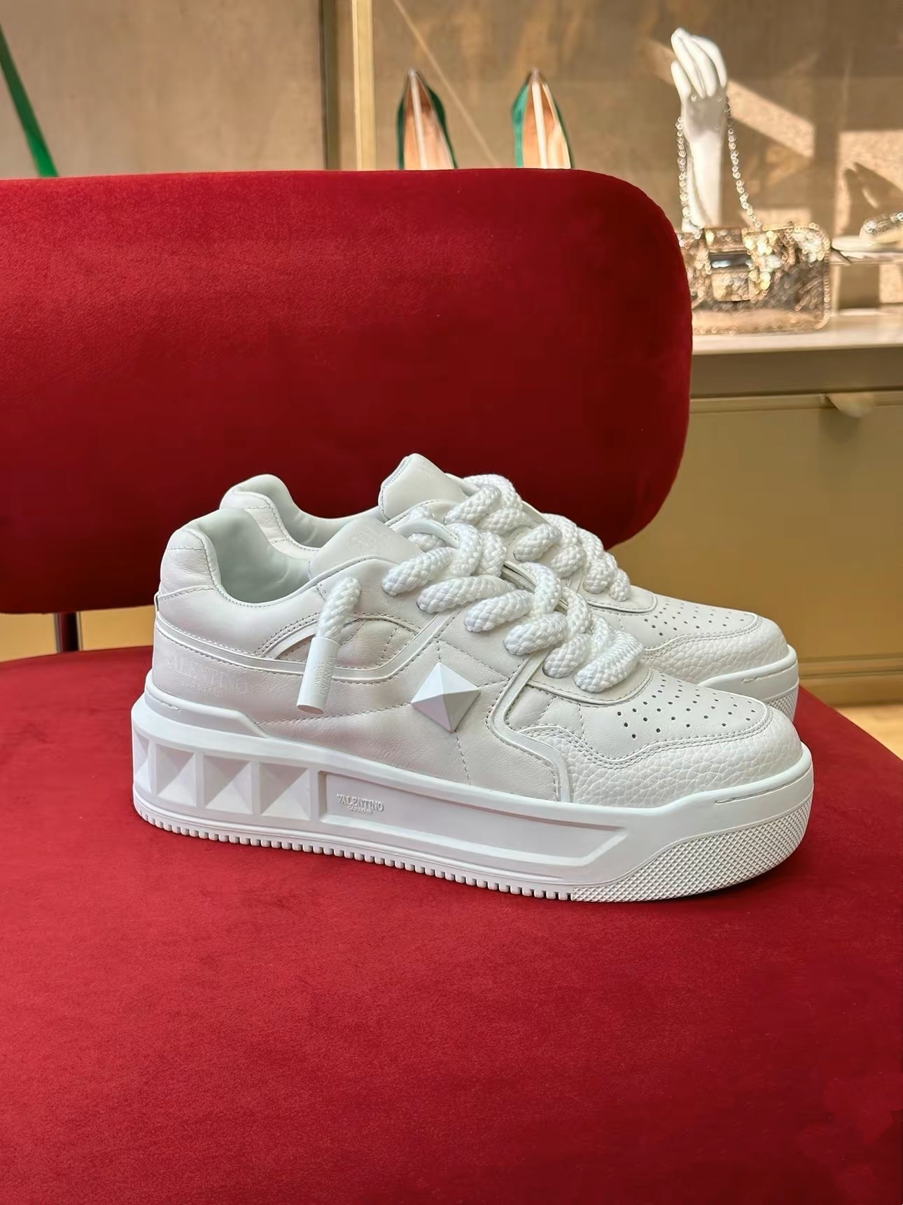Shop Valentino One Stud Xl Nappa Leather Low-top Sneaker In White