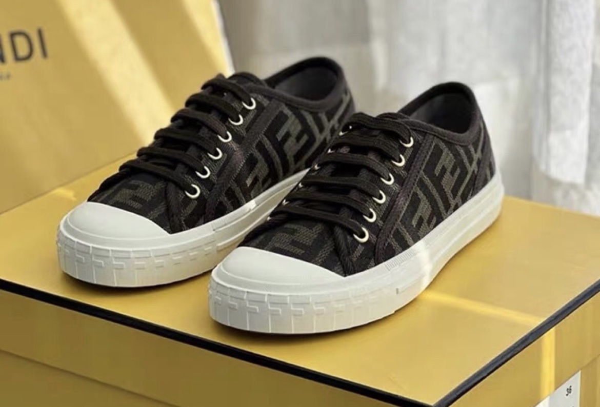 Fendi Men Brown Sneaker With All-over Ff Motif In Fabric Man In Black