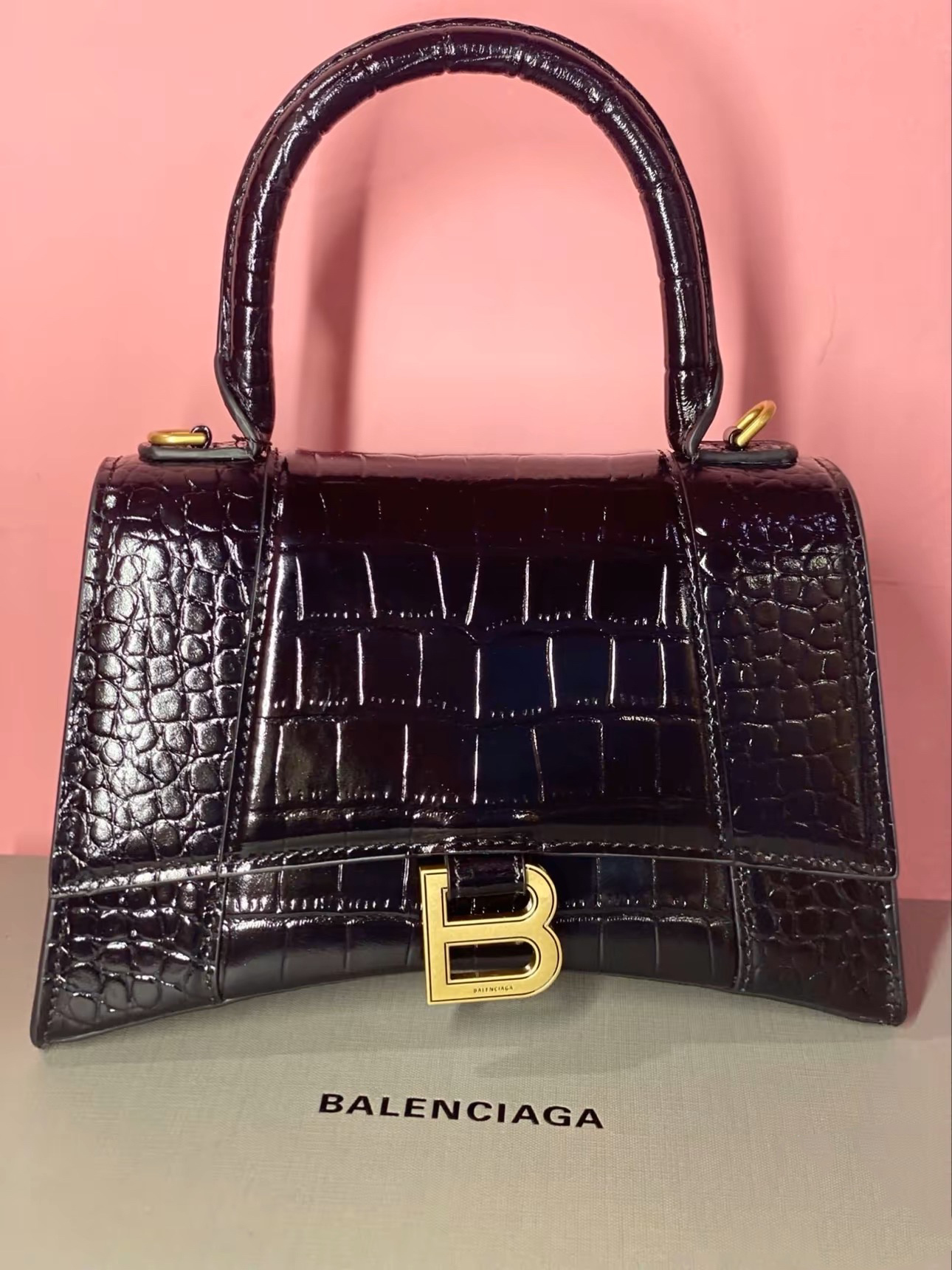 Balenciaga Borsa Hourglass Small Con Lavorazione Coccodrillo Da Donna In Nero In Black