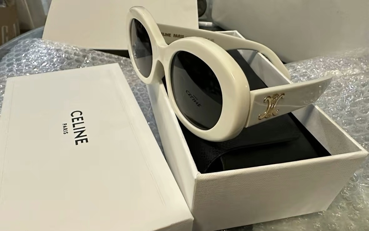 Celine Logo Sign Oval Frame Sunglasses In White