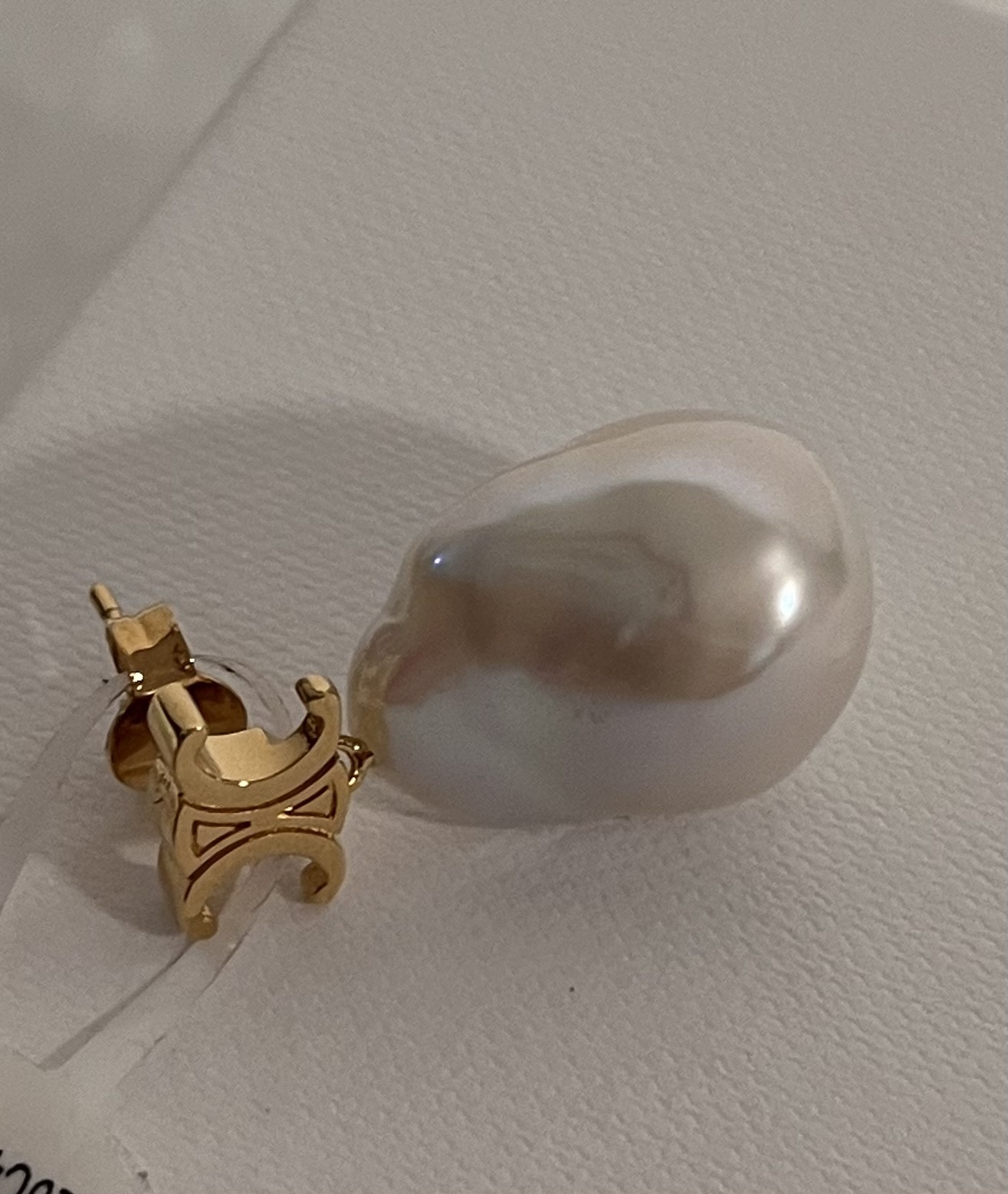 Celine Maillon Triomphe Gold Brass And Pearl Baroque Earrings In White