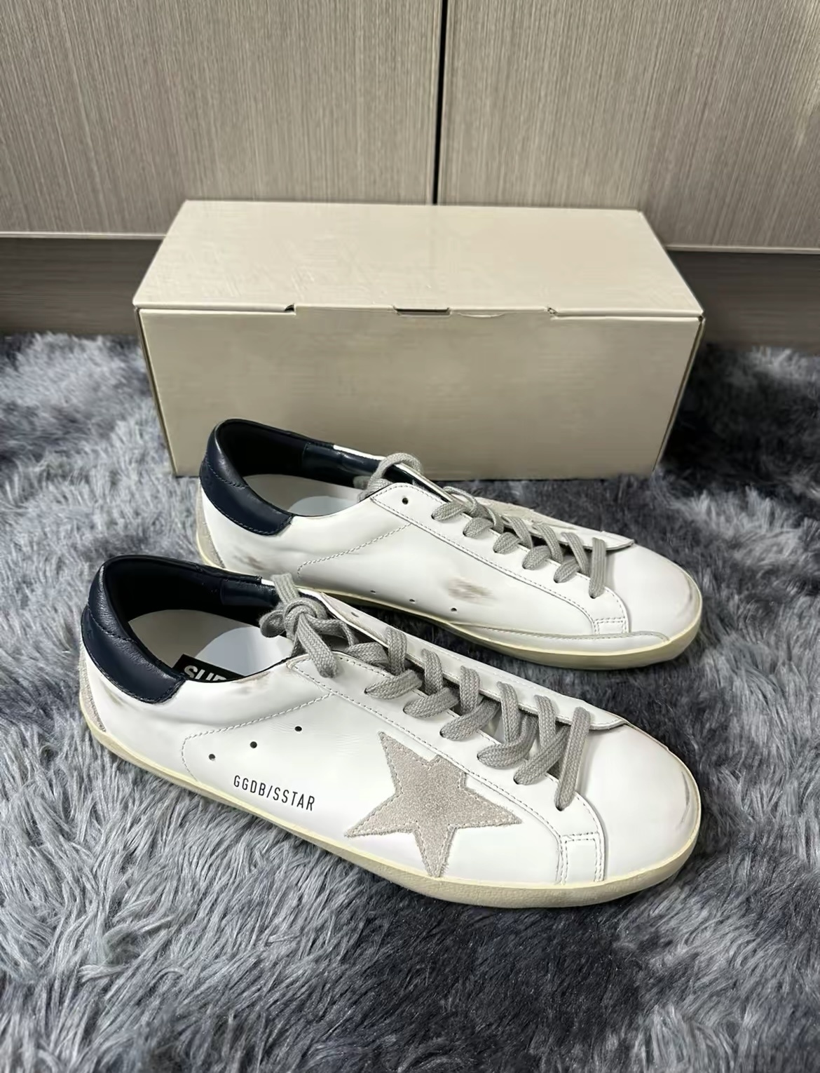 Shop Golden Goose Mens Super-star Sneakers With Suede Star And Blue Heel Tab In White