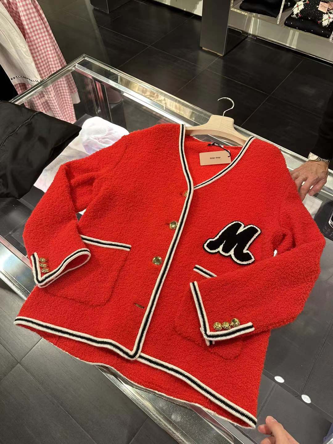 Miu Miu Bouclé Single-breasted Longline Cardigan In Red