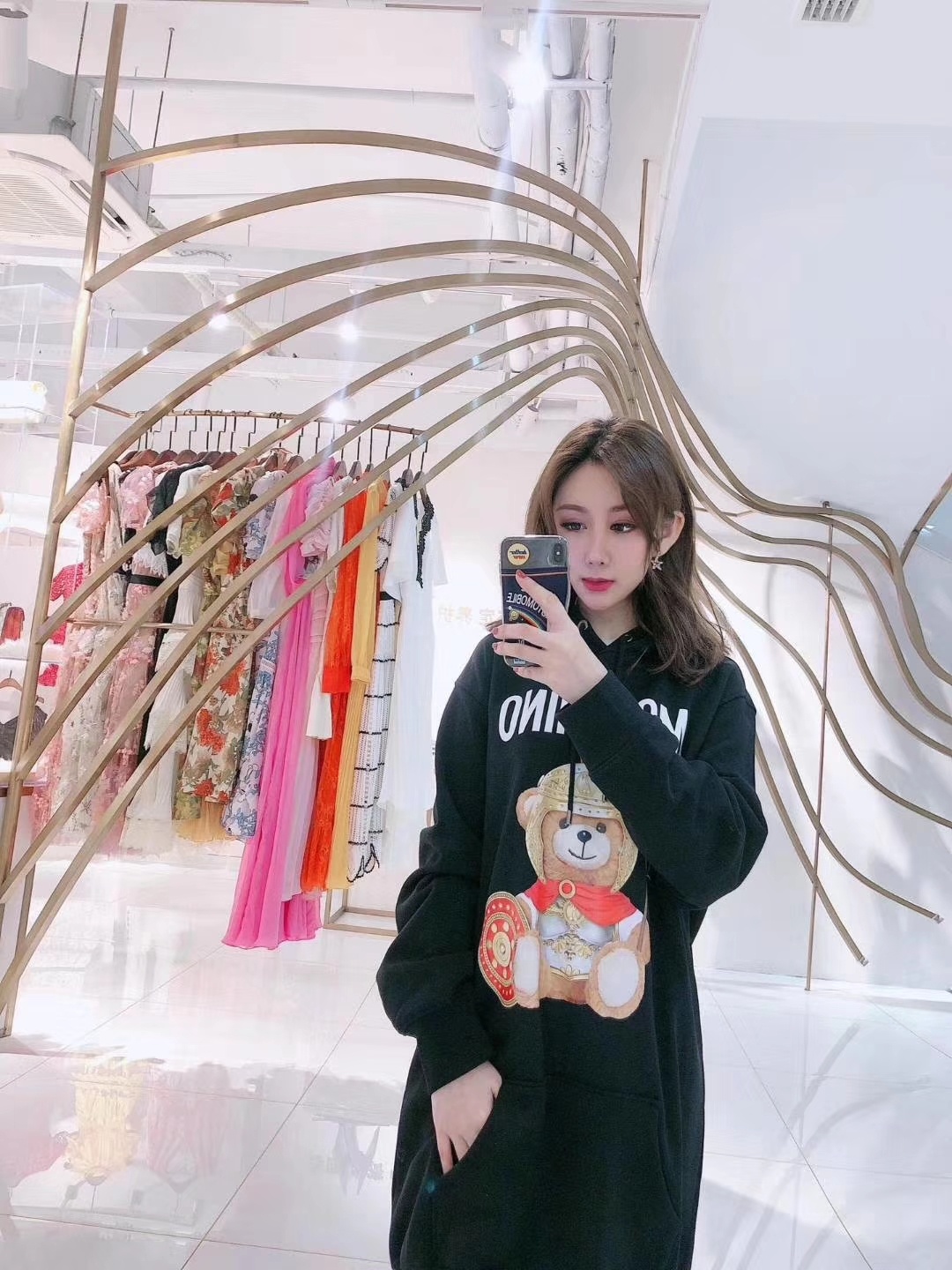 Moschino Logo Printed Long-style Sweater In Black