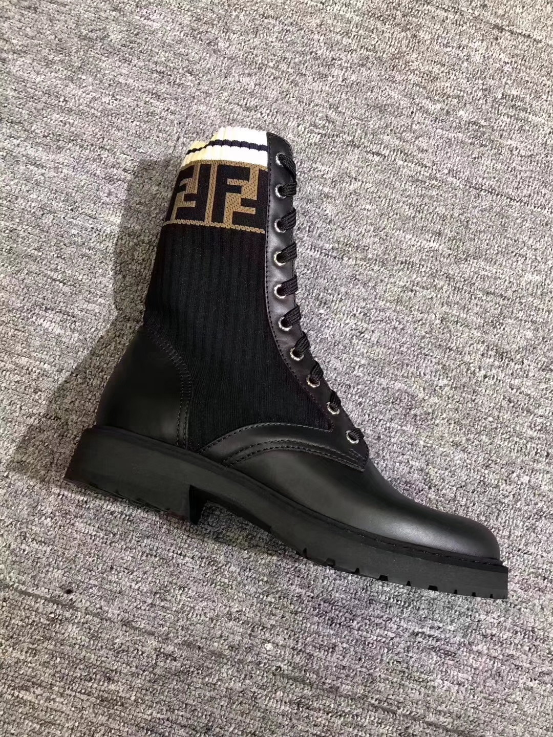 Fendi Double-f Logo Combat Boot In Black