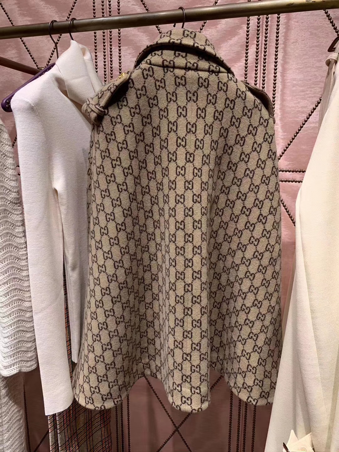 Gucci Gg-knit Wool Cape Jacket In Brown