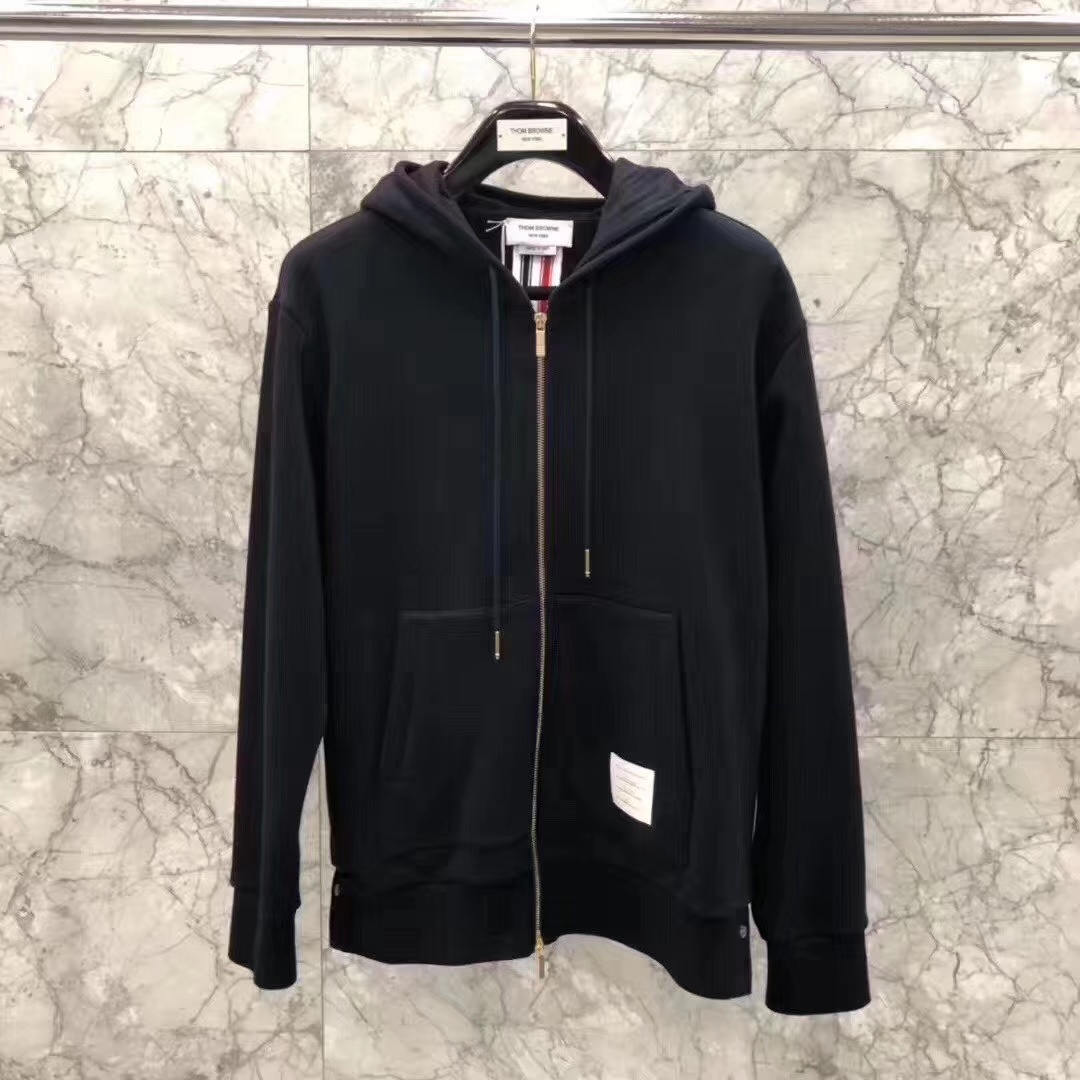 Thom Browne Center-back Stripe Zip-up Hoodie In Blue