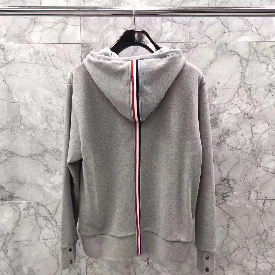 Thom Browne Center-back Stripe Zip-up Hoodie In Gray
