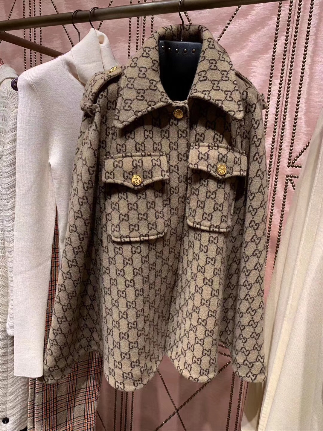 Gucci Gg-knit Wool Cape Jacket In Brown